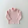 Camiseta Básica de Algodão Meia-Gola Infantil para Primavera e Outono, Meninos e Meninas Bebês, Estampa de Desenho Animado, Cor Sólida, Versátil