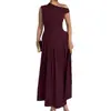 Colección de verano 2026 para mujer, transfronteriza europea y americana: vestido elegante, liso, de cuello asimétrico, plisado, ajustado, sin mangas