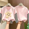 Camiseta para niña, algodón puro, a rayas, manga larga, nuevo modelo primavera y otoño 2026, camiseta básica para niñas estudiantes, top para niños