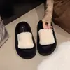 Novas Chinelos de Pelo com Tira Única e Sola Grossa para Outono/Inverno 2026 para Mulheres, Modernos para Uso Externo, Casuais em Casa, Sapatos de Pelúcia para Mulheres que Aumentam a Altura