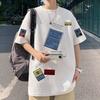 Playera de Verano para Hombre de Manga Corta Tipo Waffle Americana Holgada de Cuello Redondo Marca de Moda Sencilla de Media Manga con Estampado Casual