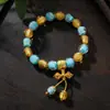 Hanyuyuan Gris Fragante Dorado Luminoso Lámina de Oro Esmaltado Pulsera de Transferencia de Mantra de Seis Caracteres Pulsera Joyería para Lugares Escénicos de Templos Venta al por Mayor