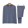 Outono e Inverno Veludo Alemão Dupla Face Camada Base Quente Conjunto Masculino Veludo Plus Espessado Geração de Calor Proteção Fria Top Fino de Outono e Calças Roupa Íntima