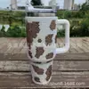 Termo de Acero Inoxidable 304 de 40 oz con Asa Tachonada de Diamantes y Popote, Taza de Hielo de Diamante para Mantener Frío, Montable en Coche