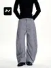 Con unos ricos pantalones casuales de pierna ancha a cuadros azul americano, diseño holgado unisex, simples personalizados, adelgazantes, pantalones largos holgados con curvas