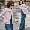 Chaqueta de Cuero Estilo Casual 2026 Primavera Nuevo Diseño Corto de Moda Reductora de Edad Morada Chaqueta de Cuero de Motocicleta para Mujer