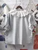 Vestido de Verano 2025 Estilo Japonés Estilo Dulce de Corte Encaje con Volantes Cordones Holgado Combinable Camisa de Manga Corta Top para Mujer