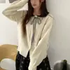 Cárdigan de Punto Retro Estilo Coreano Calado Dulce con Cordones y Lazo, Cuello de Muñeca Suave, Suéter Versátil que Reduce la Edad