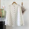 Camisa de manga larga para mujer estilo pastoral francés con cuello mao y botones, blusa de algodón juvenil y fresca, top de gasa de algodón de doble capa
