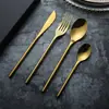Juego de Cubiertos de Acero Inoxidable Espesado para Bistec, Tenedor y Cuchara, Juego de Cubiertos de Hotel Occidental Negro Dorado, Salida de Fábrica