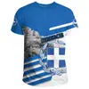 Camiseta Impresa en 3D con Bandera y Emblema Nacional de Grecia Patrón con Forma de Escudo de la República Helénica Camiseta de Moda para Hombre