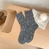 Meias de Lã com Bolinhas Estilo Coreano Simples Meias Japonesas de Cano Médio para Mulheres Temperamento Doce Meias Largas Meias Quentes Espessadas com Renda