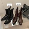 Versão Atualizada ~ Botas Curtas de Jeans de Pele de Ovelha Integral, Botas de Outono e Inverno, Botas Chelsea de Bico Quadrado em Couro Genuíno, Botas Martin Especiais para Transmissão ao Vivo