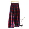 Pantalones Largos Casuales a Cuadros de Bloques de Color Retro Otoño 2026 Suaves Holgados Cintura Alta Pierna Recta Pantalones de Pierna Ancha para el Viaje Diario