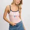 Moda de Verão Transfronteiriça Europeia e Americana Camisola Bordada com Letra Bandeira Estilo de Rua Feminino Sexy Slim-Fit Versátil Regata