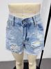 Comércio Exterior Europeu e Americano Suprimento Transfronteiriço Shorts Jeans Rasgados Slim Fit com Franjas para Mulheres Jeans Feminino