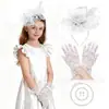 Bestseller transfronterizo guantes de encaje de princesa para niños, tocado de malla con plumas, sombrero para festival de carreras de caballos, set de tocados para fiesta