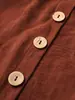 Top de estilo perezoso para mujer, sensación relajada, cárdigan de color rojo ladrillo con cuello en V, tela plisada drapeada, camisa de manga larga fuente