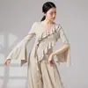 Francés Volantes Diagonal Solapa Cuello en V Manga Larga Danza China Entrenamiento Básico Forma del Cuerpo Ritmo Ropa de Práctica Manga Larga Fluido Adulto Práctica