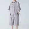 Camisa de Manga Curta Masculina Verão Fina Seda de Gelo Conjunto Casual Roupa Esportiva Bonita Shorts de Verão Camisa Conjunto de Duas Peças