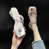 2025 Nuevas Pantuflas Populares de Internet Nicho de Gama Alta Sandalias de Tacón Alto con Punta Abierta con Falda Combinación Total Zapatos de Una Capa