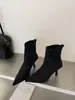Botas de tornozelo bico fino, saltos agulha femininos, nova coleção outono/inverno 2026, botas elásticas de ajuste justo, botas de salto alto para tornozelo femininas