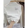 Camiseta térmica base para niñas con volantes y encaje, Camiseta de manga larga con cuello semi-alto para otoño e invierno, Top cálido para niñas mayores