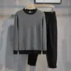 Suéter de punto redondo nuevo para otoño e invierno 2023 para hombre, suéter de cuadros moderno estilo coreano, ajustado, de manga larga, moderno