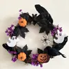 Nova guirlanda de Halloween transfronteiriça para decoração de porta de entrada, arranjo de atmosfera de local, enfeites pendurados, adereços de caveira e cabeça de abóbora para festa
