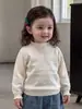 Roupa Térmica Infantil Feminina Outono e Inverno Menina Pequena Estilosa Fashion Ruffle Gola Meia-Alta Tricô Versátil Infantil