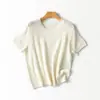 Camiseta de Punto de Verano Nuevo Estilo Mezcla de Lino Lyocell Tencel con Ganchillo Hueco Cuello Redondo para Mujer, Top Holgado Transpirable