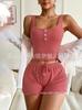 Camisola de Verano Básica Versátil con Cuello Cuadrado Vintage de Spice Girl con Dos Botones, Ajuste Entallado Elástico Súper Corta para Base