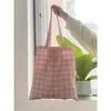 Bolsa de Lona Xadrez Simples Coreana Dupla Face, Pequena Fresca e Exquisita Bolsa de Ombro, Bolsa para Estudante Ir para a Aula, Bolsa de Compras