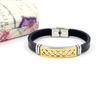 Pulsera de cuero con hebilla de metal para hombre y mujer, con diseño de diamantes de acero inoxidable dorado, longitud ajustable, directa de fábrica