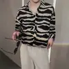 Camisa de manga larga con estampado de cebra para hombre para primavera y otoño, camisa casual moderna y elegante estilo coreano, top casual y guapo para hombre