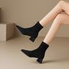 Botines Cortos Zhr de Ante con Punta Fina y Tacón Grueso para Mujer 2025 Otoño e Invierno Nuevos Versátiles Retro Elásticos Forrados de Felpa Botas para Mujer