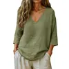 Top Casual Suelto de Moda Europeo y Americano Transfronterizo 2026 Amazon Primavera/Verano Nuevo para Mujer con Mangas Medias y Cuello en V de Algodón de Bambú