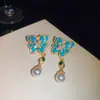 Elegância vintage! Brincos de franja em gota d'água com zircônia azul, brincos estilo corte francês, sensação de luxo leve e alta qualidade para mulheres