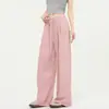 Pantalones Rosados de Pierna Ancha Ajustados para Mujer Verano 2026, Pantalones Casuales Delgados Sueltos de Seda de Hielo, Pantalones Largos de Tencel y Algodón de Cintura Alta