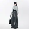 Calça feminina de cashmere de perna larga com corte curvo, nova coleção outono/inverno 2026, forrada com fleece e espessada, estilo solto e relaxado, com caimento fluido, calça de moletom casual