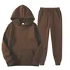 Conjunto de moletom casual de 2 peças com capuz + calça, cor sólida, novo para outono e inverno, com veludo, solto. Venda por atacado