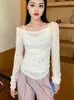 Blusa Camiseta de Manga Larga Off-Shoulder Estilo Americano Picante para Mujer, Top Casual Ajustado de Nicho para Primavera, Tendencia Ins