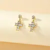 Diseño de Nicho Moda Estilo Lujo Ligero Pendientes de Cruz de Diamante Estilo Coreano para Mujer Pendientes Pequeños y Exquisitos de Circonita