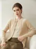 Cardigã de cashmere oco 100% puro estilo old money para mulheres, jaqueta de tricô de manga longa com gola redonda, top leve