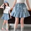 Saias Infantis 2026 Verão Novo Estilo Saias Infantis Estilosas Jeans Plissadas Saias Infantis Estilo Coreano Casuais Curtas