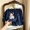 Conjunto fofo de laço para meninas, estilo coreano, nova coleção primavera/outono, moletom de manga longa com desenho e calça de perna larga, conjunto de duas peças moderno