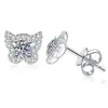 Pendientes Transfronterizos de Plata de Ley S925, Pendientes de Moissanita, Mariposa Mini, Estilo Coreano, Sencillos Elegantes, Pendientes de Moissanita