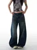 Jeans retro azul americano bordados con dobladillo curvo AGU para mujer, nuevo diseño de primavera, pantalones anchos holgados y adelgazantes