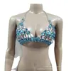 Top Regata Sexy com Decote Halter Folha Luminosa Estilo Europeu e Americano Roupa de Performance Feminina