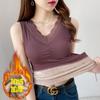 Chaleco de Terciopelo Cálido y Engrosado para Mujer, Cuello en V, Empalme de Encaje de Invierno, Ropa Interior con Copas en el Pecho, Top Base sin Mangas